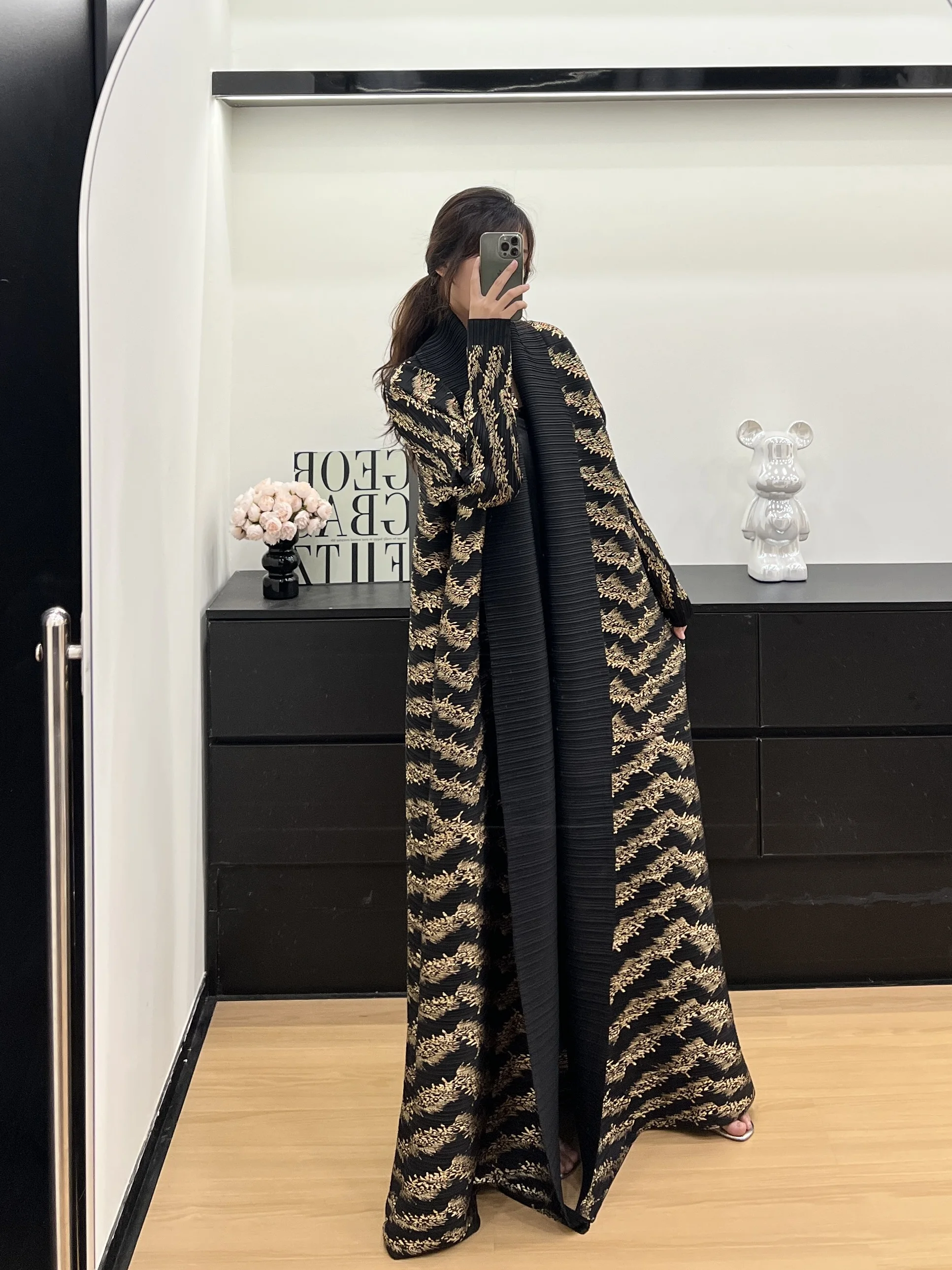 

Женский банкетный кардиган с геометрическим узором в стиле ретро, свободный кардиган больших размеров на шнуровке, модная повседневная праздничная одежда Абая