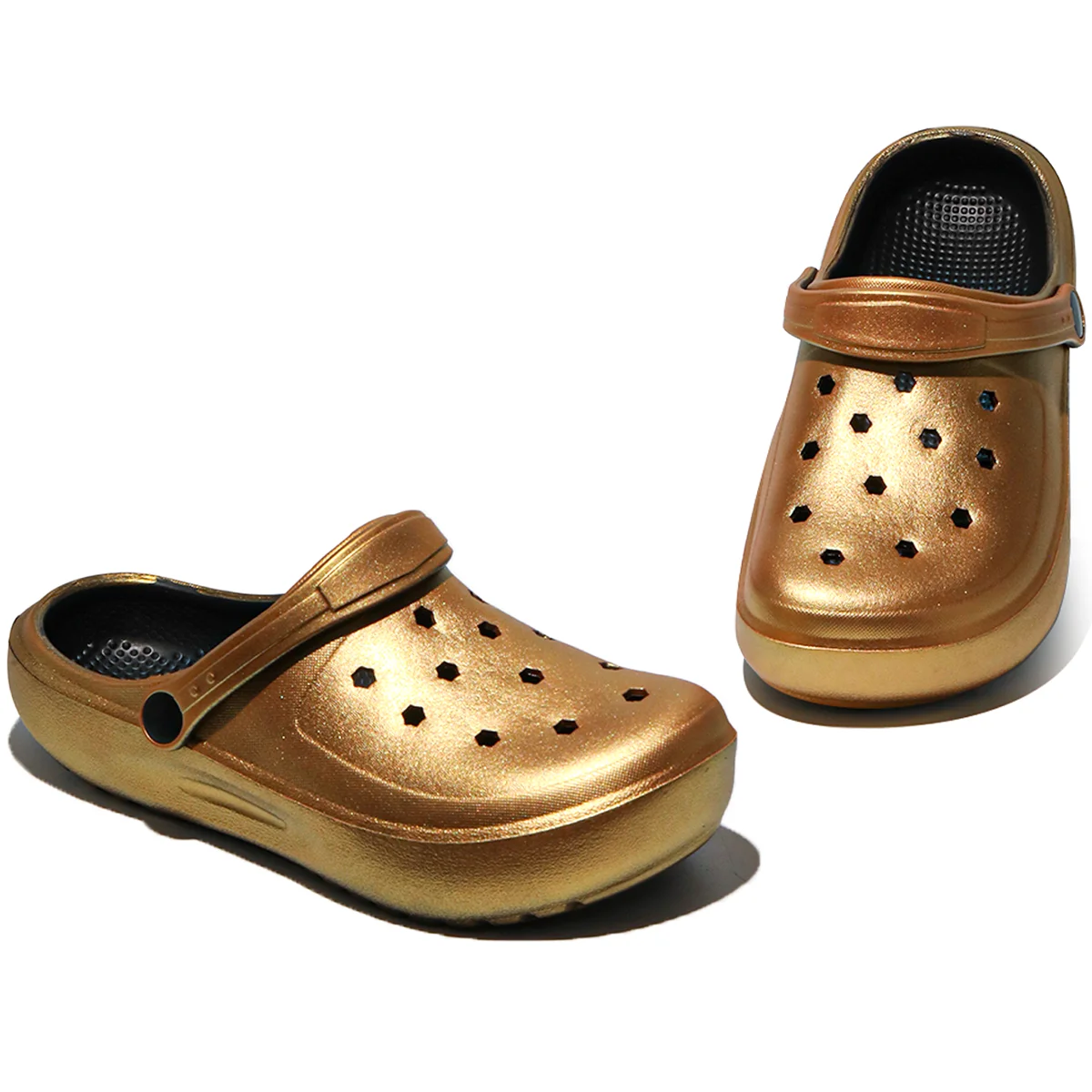 Goldene Casual Clogs und Pantoletten, Leichte EVA-Gartenschuhe, Rutschfeste Sandalen, Atmungsaktive Slip-On Schuhe für Drinnen und Draußen 666 – Detail 3