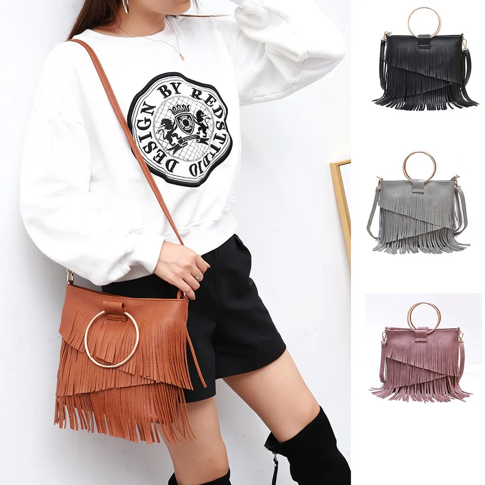 Fashion Hoop handle women handbag Long Tassel female Shoulder Bags Design PU Leather female Messenger Bag Ladies totes Bolsa