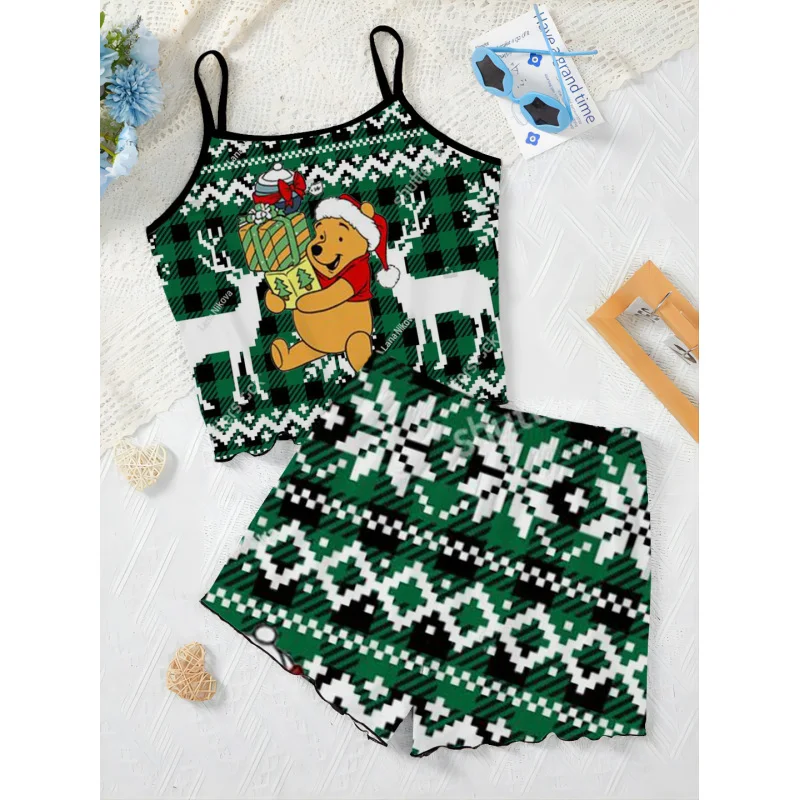 

Elegant Women's Sets Lettuce Trim Home Dress Disney Minnie Mouse Christmas T-shirt Pajama Skirt Mickey Top Pieces Short Suit Top