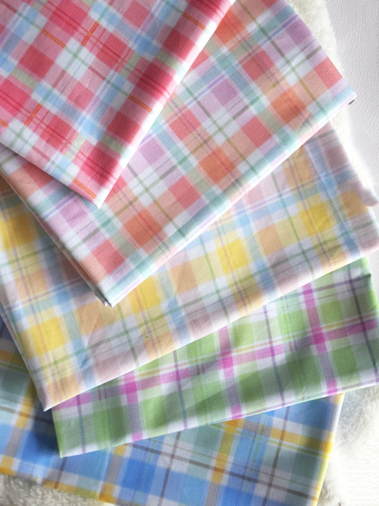 Plaid Colorful Fabric Cotton Digital Printing,Sewing Handmade DIY Baby Clothes Dresses by Half Meter