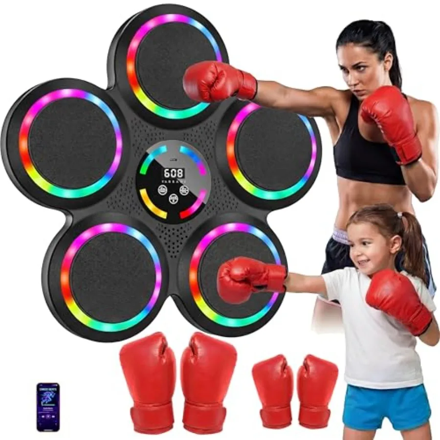 Music Boxing Machine 2 Pairs Boxing Gloves for Adults and Bluetooth Connectivity Wall Mounted Interactive Fun Calory and Fat Bu