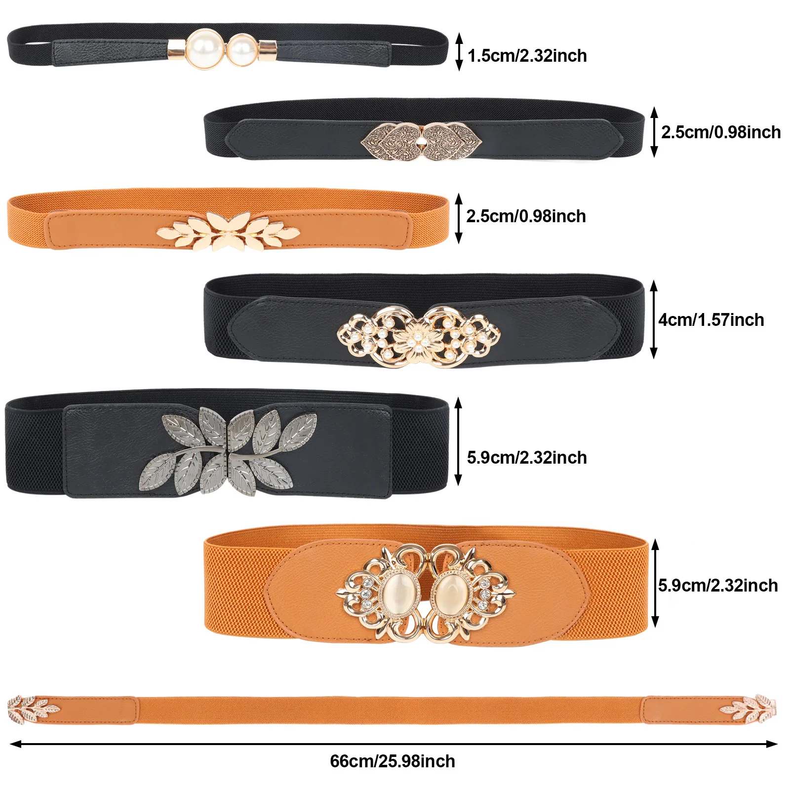 6 Pack Vintage Waistband Women Skinny Elastic Stretch Belt