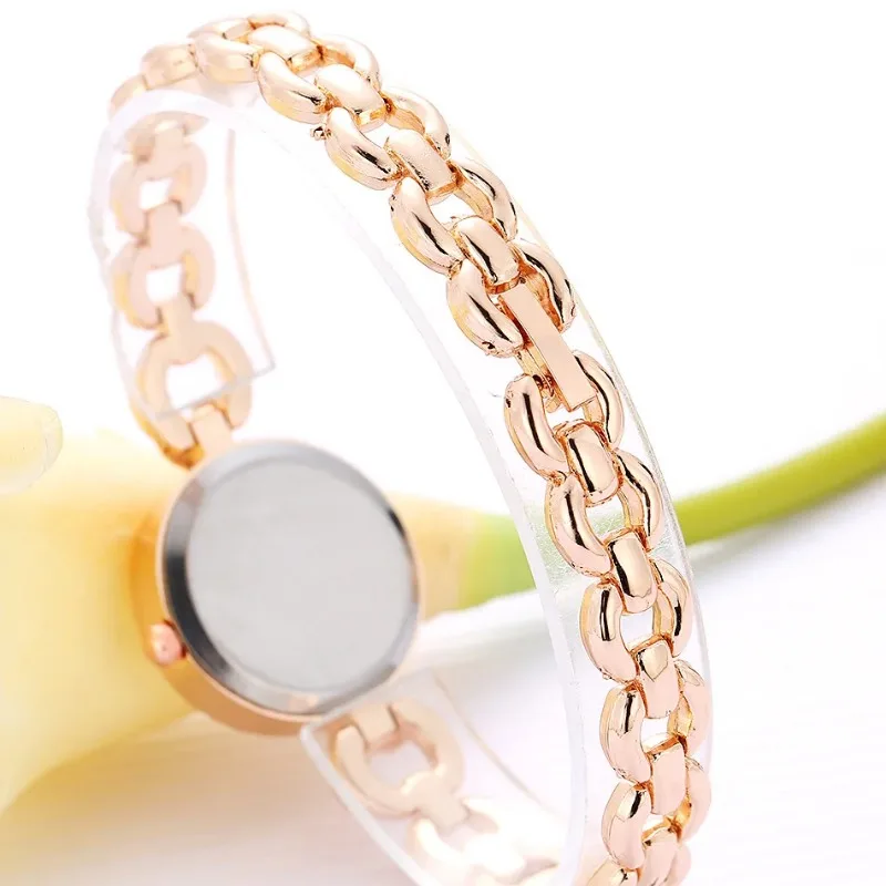 Relojes sencillos de lujo para Mujer, pulsera de cuarzo con banda de acero, color oro rosa