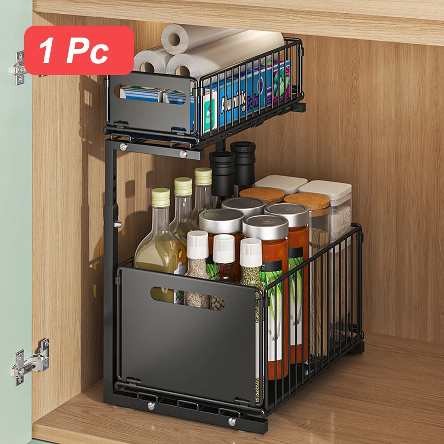 

Органайзер под раковину, 2-уровневый выдвижной органайзер под раковину, органайзер для хранения на столешнице для кухни и ванной комнаты