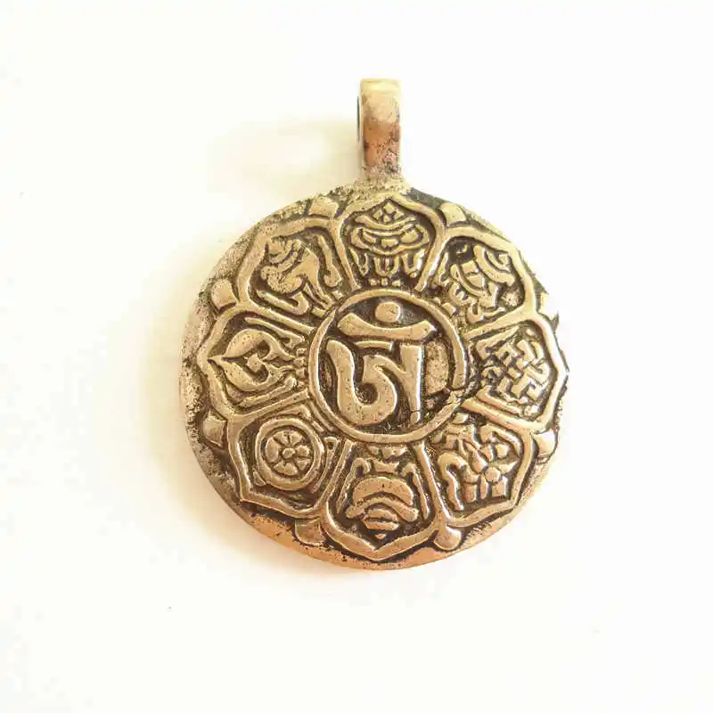 Tibet Babao Amulet Waist Tag Tibtan Old Brass Golden Babao Pendant Double Sides TBP499