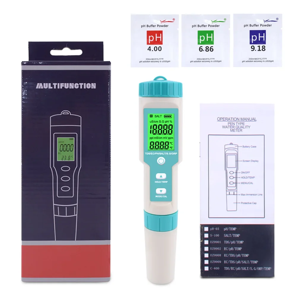 salinity tester  7 IN 1   EC/TDS/ORP/ S.G/Temperature  /PH Meter  the salinity of seawater, marine, saltMulti-parameter Tester