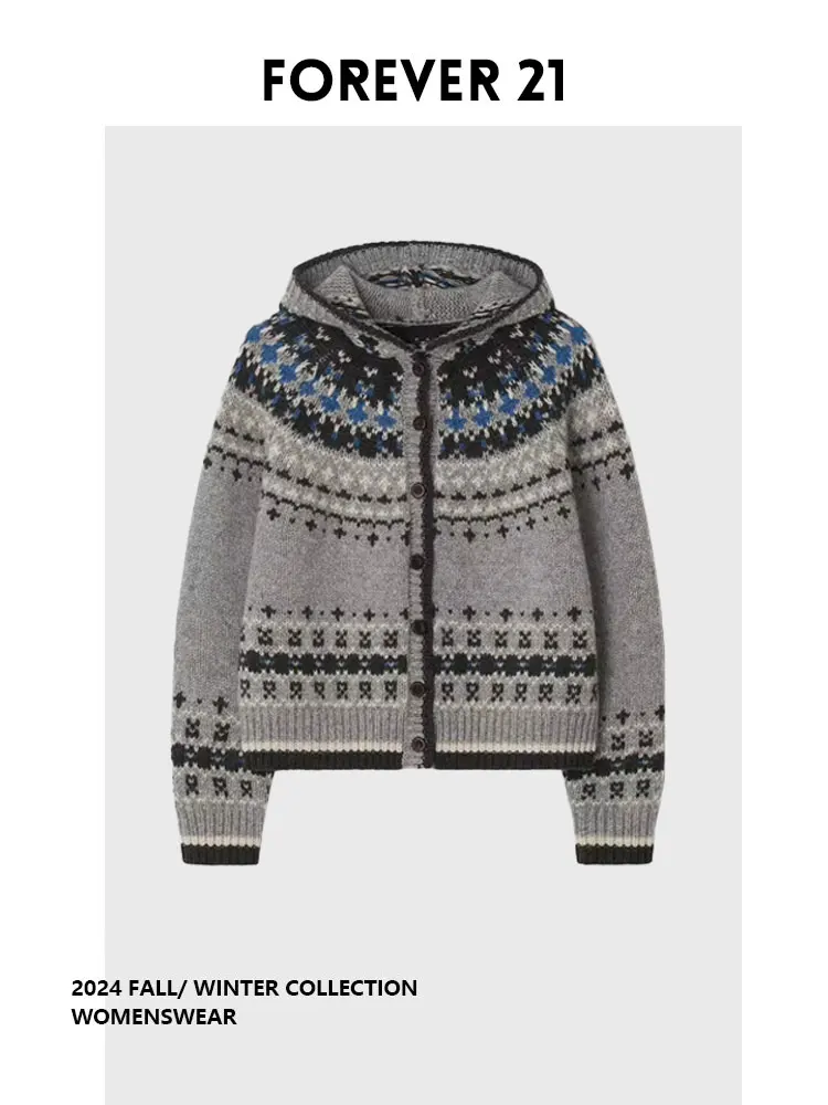 

Forever 2 Design Sense Hooded Knitted Open Cardigan Women's Autumn Winter New High-End Slimming Sweater Jaet