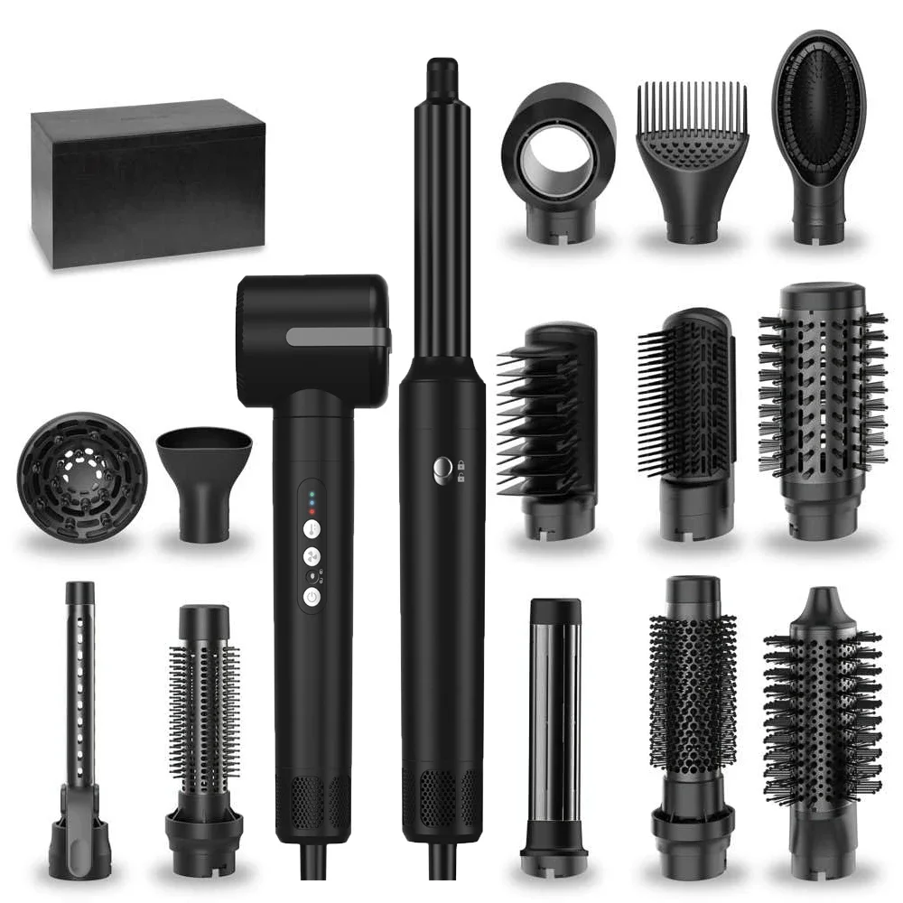 Pengering Rambut 7 In 1 110000 RPM Pembungkus Rambut Ion Negatif Kecepatan Tinggi Pengering Tiup Sikat Udara Panas 7 In 1 Penata Rambut Udara