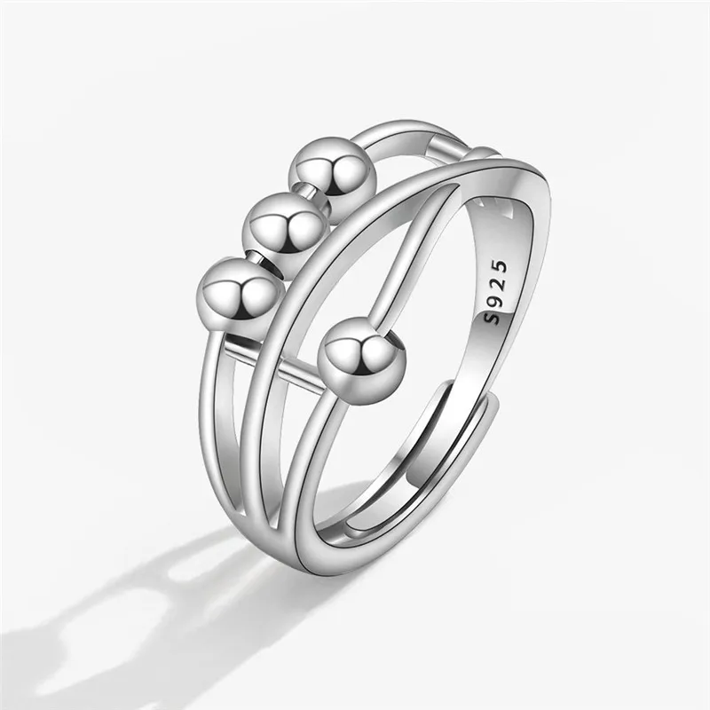 Multiple Round Beads Anti Stress Ring for Women Simple Anxiety Fidget Spinner Jewelry Girls Birthday Party Accessory Gifts