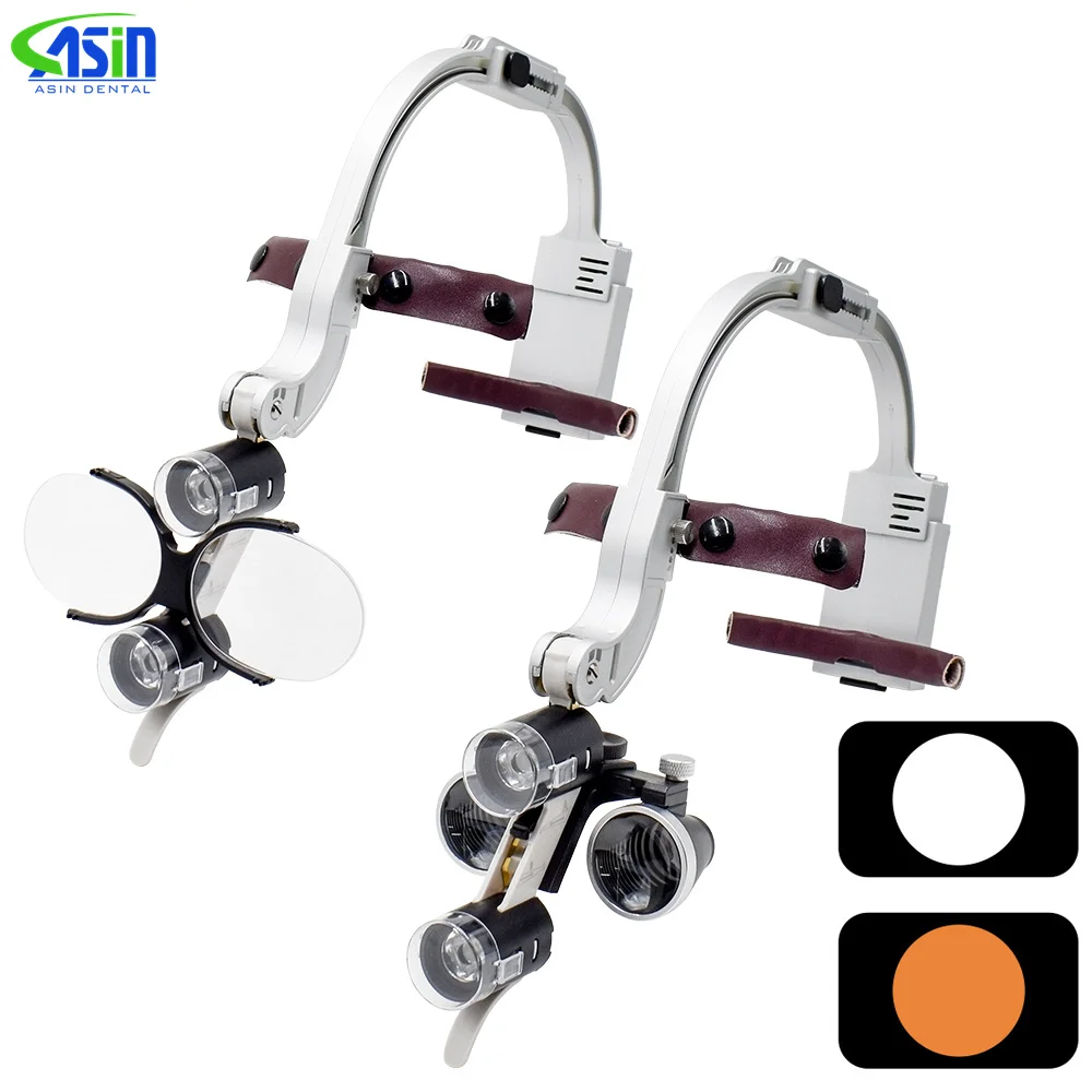 

Dentist Tool 2.5X/3.5X Dental Double Focus Lamp Binocular Loupe ENT Adjustable Headlight With Yellow Filter Dentistry Equipment