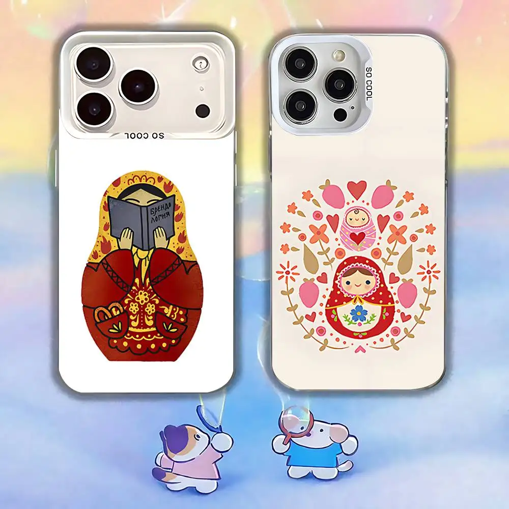 

CUTE Russian Dolls Matryoshka Phone Case For iPhone 17,16,13,12,X,11,15,14,Pro,Max,Plus,SE4,Air,Mini White IMD HD Matte