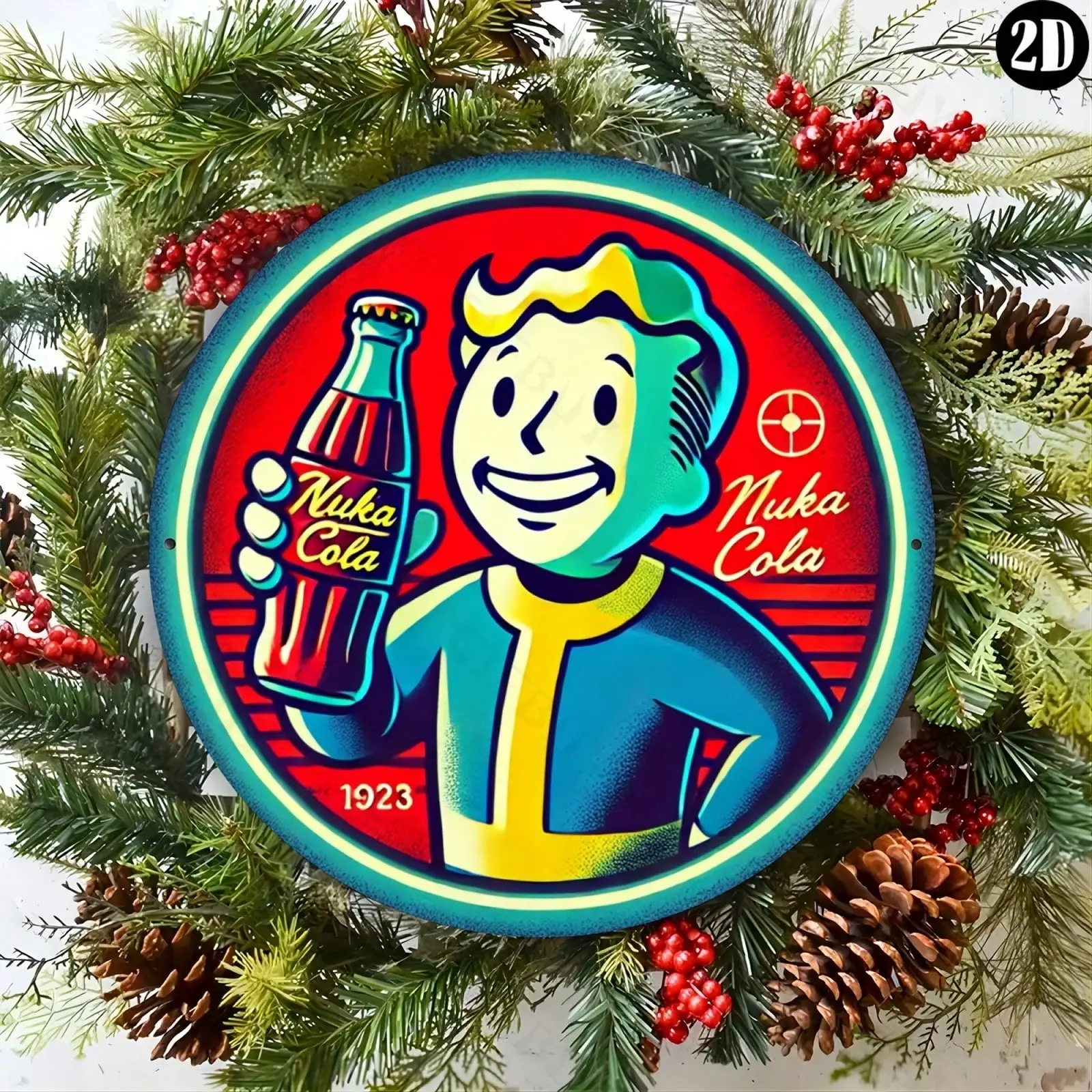 Letrero de metal Vintage Vault Boy Nuka Cola de 8.0 x 8.0 in, decoración del hogar/bar, regalo de Navidad/Halloween, escultura de pared