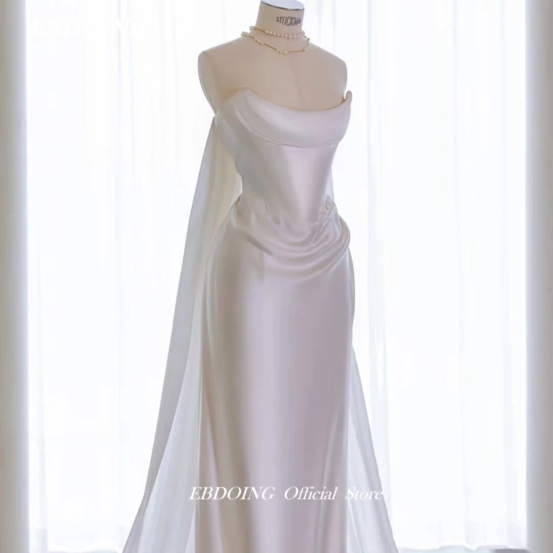 Robe de mariée sirène en satin pour la mariée, encolure bateau, poignées amovibles, rabats, sur mesure, plus TANVestiEducational De Novias, la plus récente