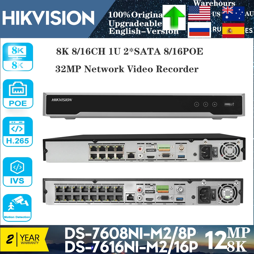 original hikvision 8poe 8ch ds7608ni m2 8p 16ch ds 7616ni m2 16p 16poe porta hdmi vga saida independente gravador de video em rede 01