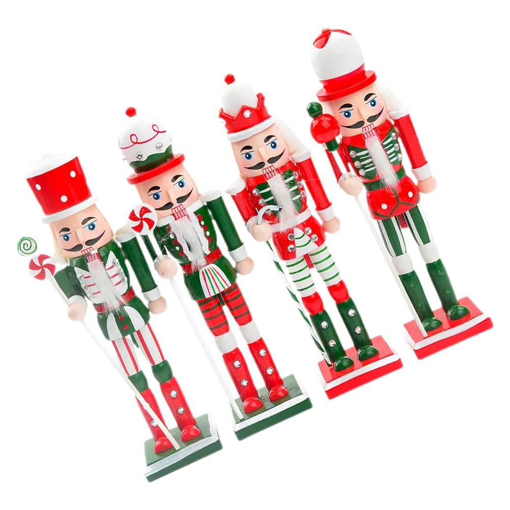 4 Pcs Christmas Ornament Decoration Ornaments Wooden Nutcracker Table Top Place (sb58543-18) (18cm) 4pcs Xmas Nutcrackers Craft