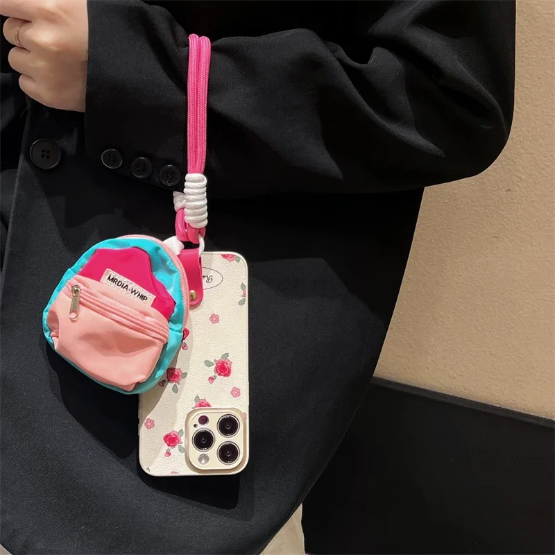 Fashion Silicone Phone Case for IPhone 15 14 13 12 11 Pro Max Plus 14Pro 15Pro IPones Rose Flower with Lanyard Neck Strap Cover