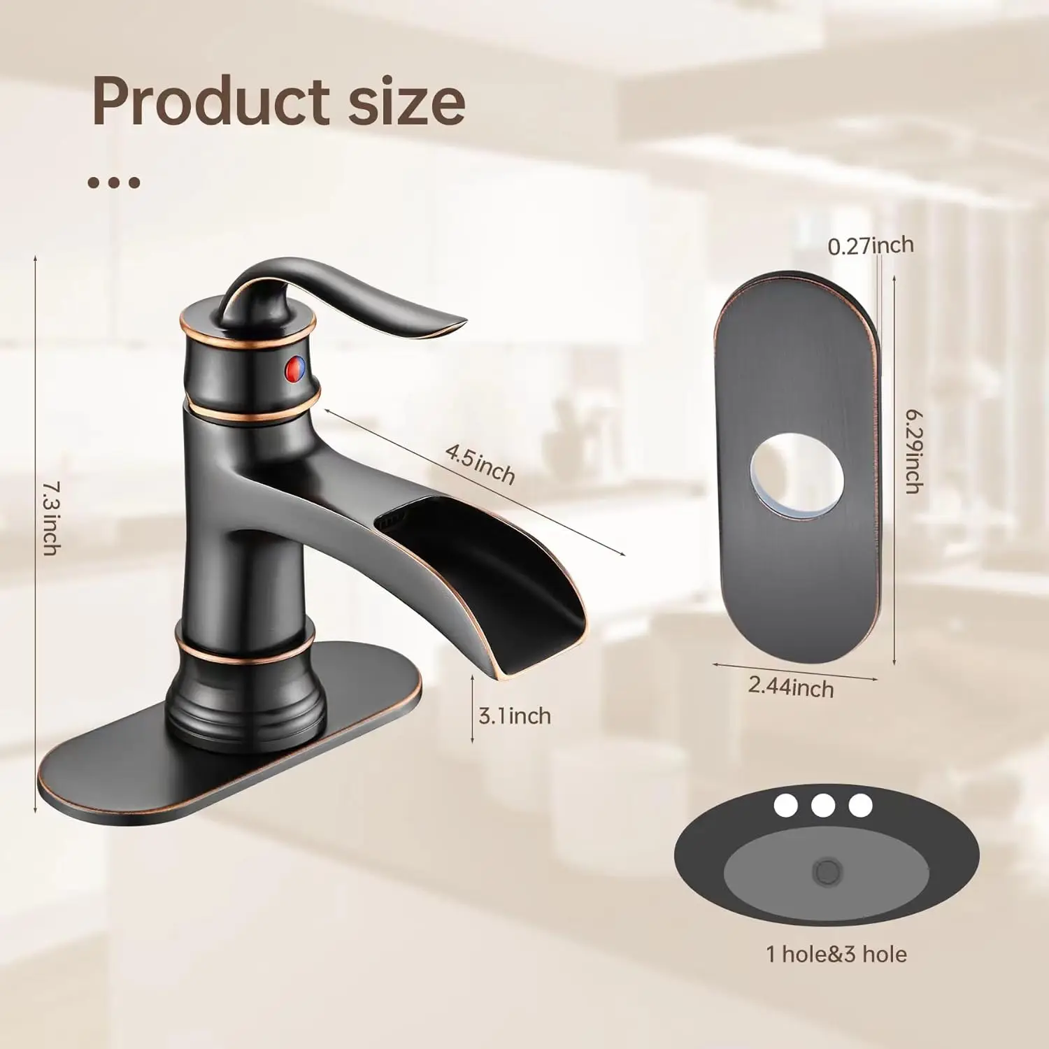 Waterfall Faucet Bathroom Faucet Single Handle One Hole Oil Rubbed Bronze Finish Large Spout Lavatory Faucets Oil Rubbed Bronze