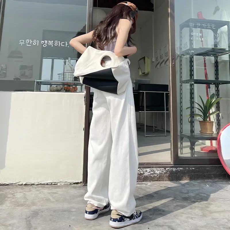 2024 New Straight Jeans Women White Plus size High Waist Loose Wide Leg Pants Spring Slimming Narrow Pants