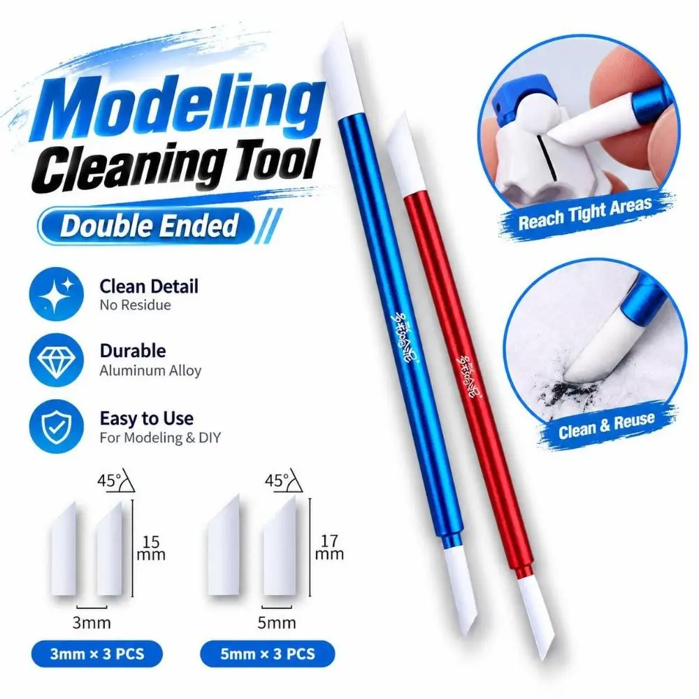 Metal Handle Modeling Cleaning Tool Double Ended Angled Tips Panel Line Cleaning Stick Replaceable Cotton Tips