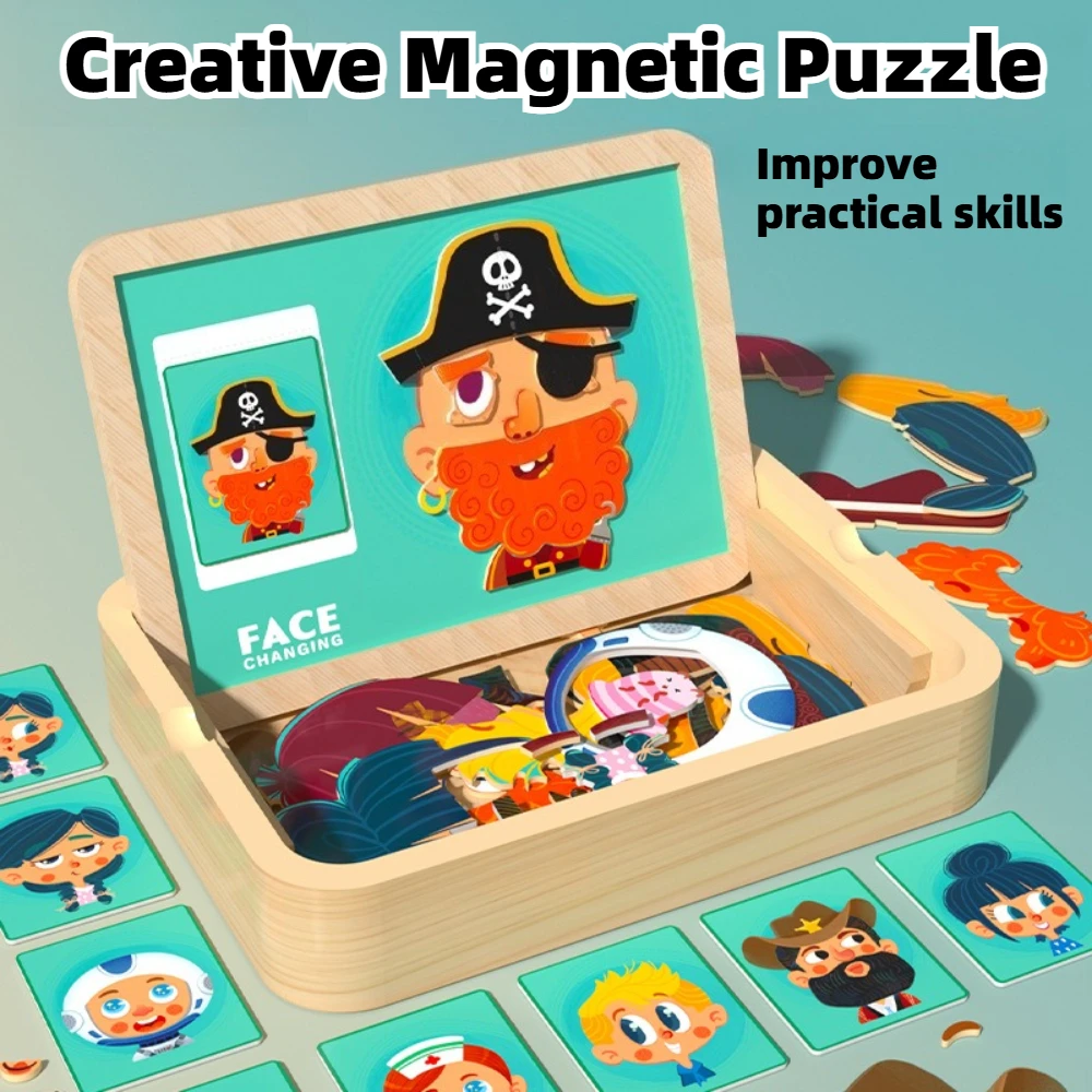 Magnetic Puzzle Puzzle Educational Double-Sided Assembly Toy Magnetic Building Blocks Pattern Matching Birthday Gift