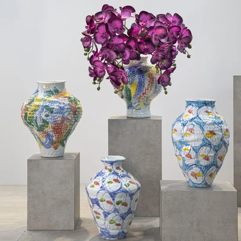 Creative Ceramic Vase Color Graffiti Handcraft Flower Vase Porcelain Bottle Floral Arrangement Accessories Home Decoration