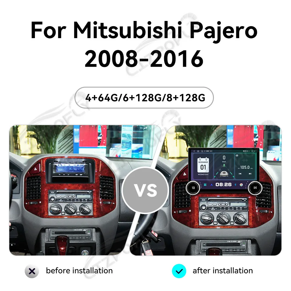

Автомагнитола Lizpofly Upgrade 11.5 дюймов для Mitsubishi Pajero 2008–2016 с беспроводными Carplay и Android Auto, сенсорным экраном и GPS-навигацией