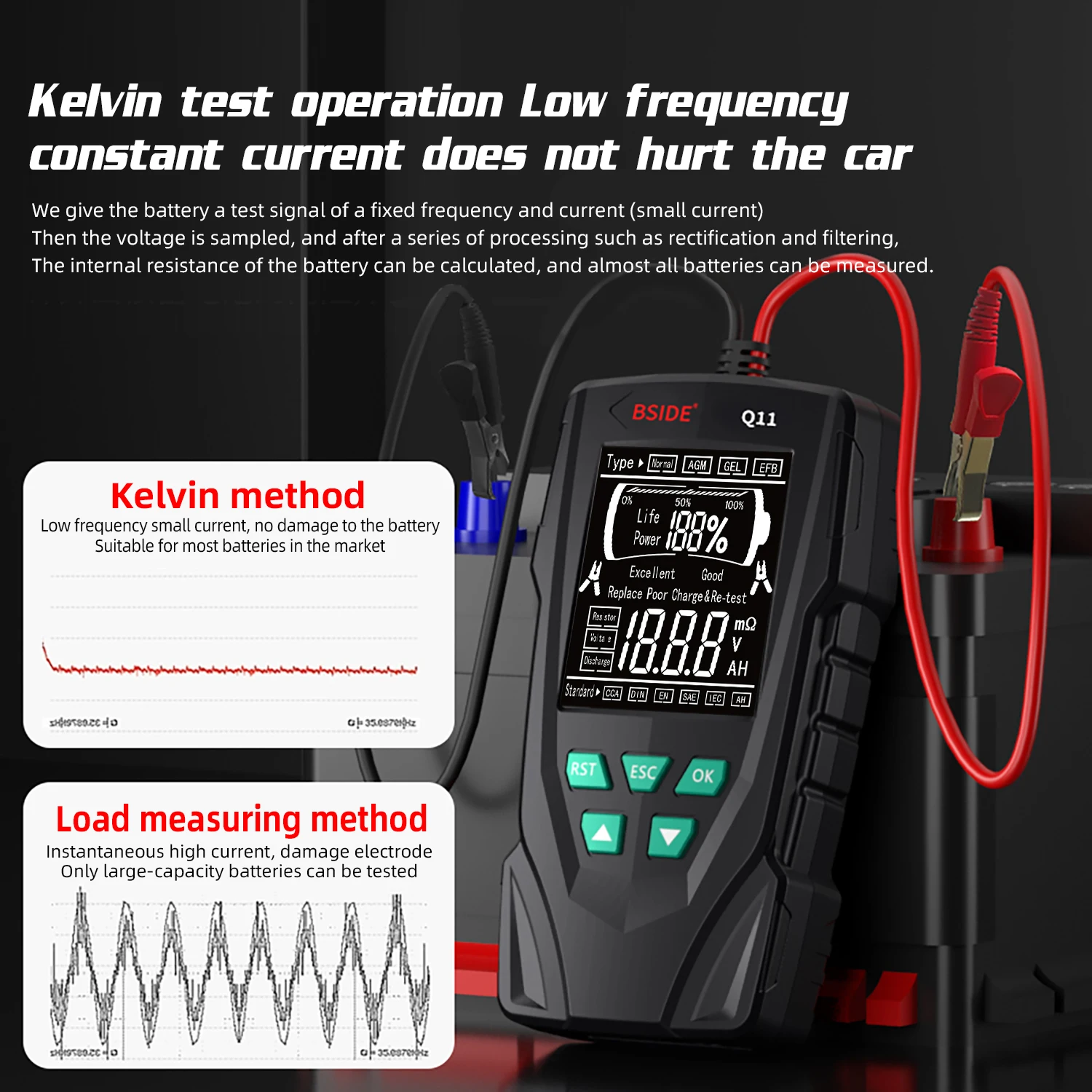 BSIDE Q11 Car Battery Tester 12V 24V Digital Checker Professional Automatic Detect Battery Analyzer Car Battery Tool
