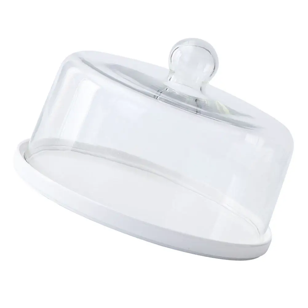 

1 шт. пылезащитный поднос для торта, керамическая витрина с белой стеклянной крышкой, прозрачная крышка для защиты еды на вечеринках и свадьбах, поднос для еды