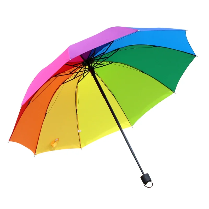 2022 Fashionable 16K Rainbow Big Umbrella Windproof Men\'s Leather Long Samurai Umbrella Women\'s Umbrella