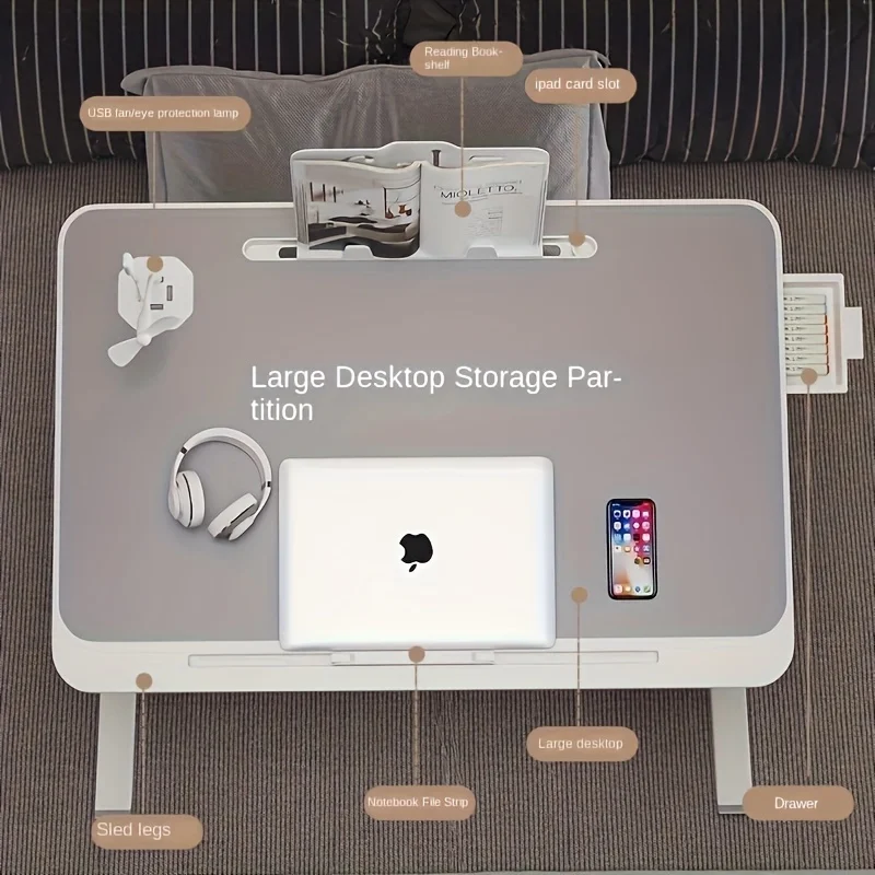 

Портативный складной стол с регулируемой высотой и встроенным вентилятором-подставкой — идеально подходит для кровати, дивана или офисного использования