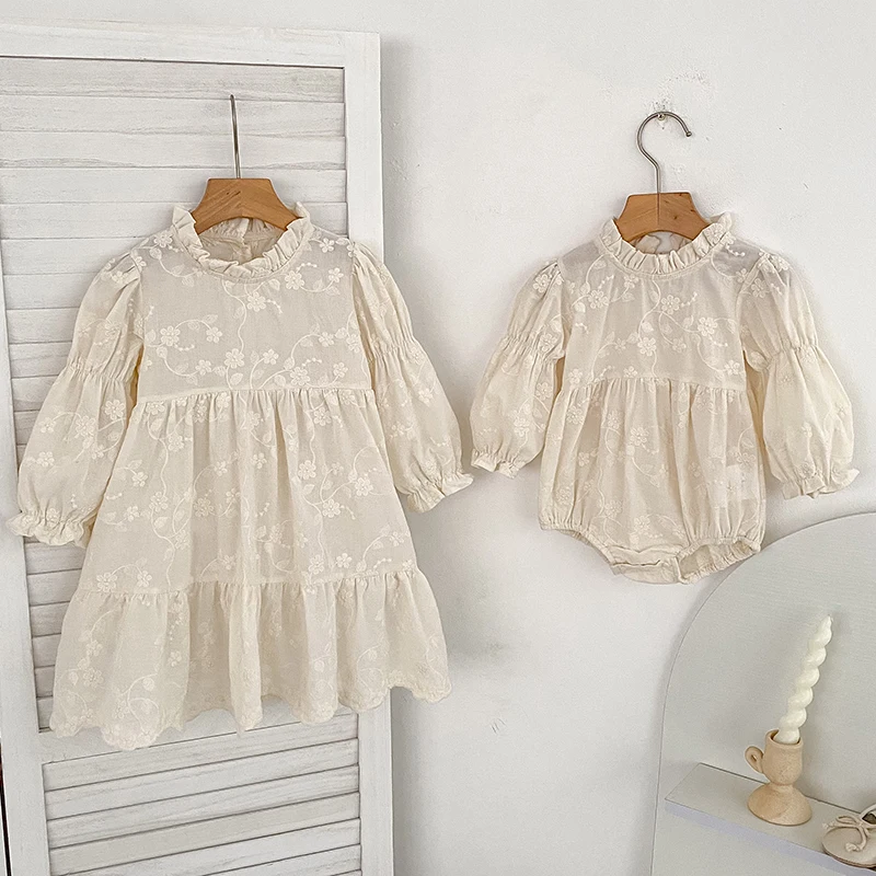 New Autumn 0-6Yrs Sister Dress Girl Party Dress Baby Girl Embroidery Romper Sister Birthday Party Cotton Kids Princess Dresses