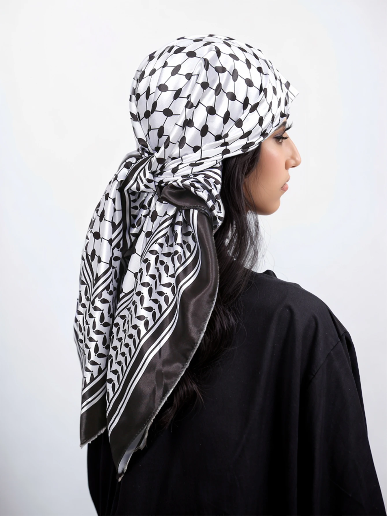 90*90cm Printed Silk Palestine Scarf Keffiyeh Satin Ladies Hijab Kuffiyeh Small Square Scarf Bandana Sunscreen Hair Band