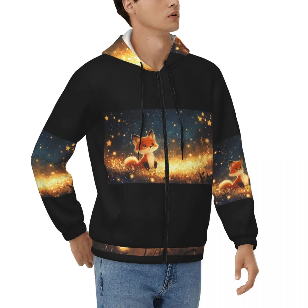 Fox In The Forest And Dots Of Starlight Zipper Hoodies Harajuku Pullover Autumn Winter Men's Women's Sweatshirts Long Sleeve Top