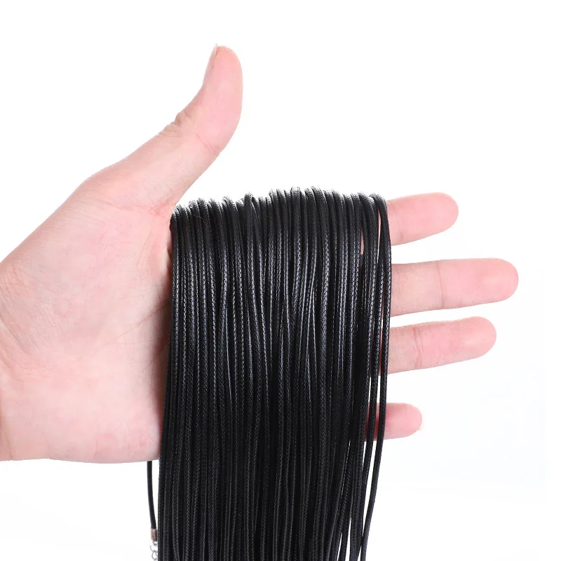 10pcs 45cm Braided Adjustable Black Leather Rope Wax Cord DIY Handmade Necklace Pendant Lobster Clasp String Cord Jewelry Chains
