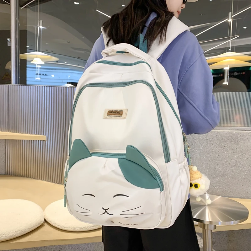 Gato bonito Mochila Cartoon Bordado Mochila Para Meninas Adolescentes Escola Grande Saco Moda Estudantes Mochila Preta Mochilas XA69H