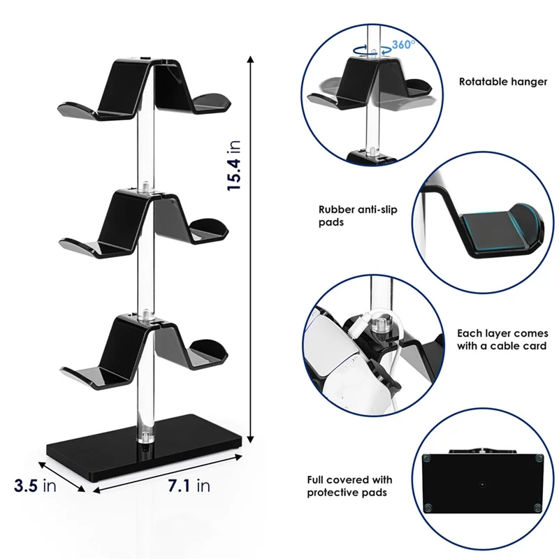 حامل وحدة التحكم BBNV حامل سماعة الرأس 3 طبقات، حامل وحدة تحكم ألعاب أكريليك قابل للتعديل لسماعات الرأس وأجهزة التحكم العالمية
