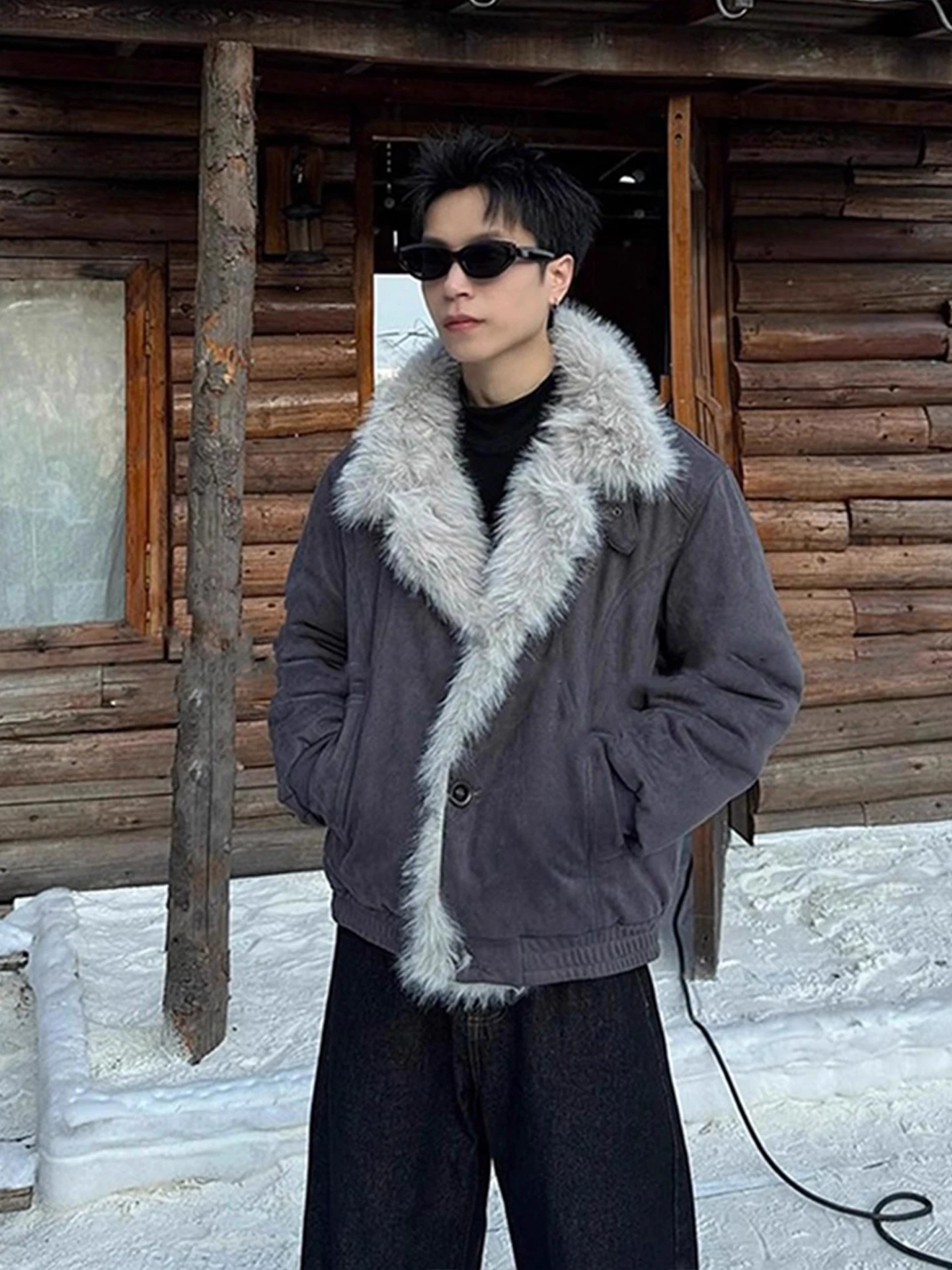 ملابس خارجية شتوية دافئة للرجال من American Sle Thiened من القطن Jaet مع ياقة من الفرو وياقة ثابتة معطف هيب هوب عصري #2