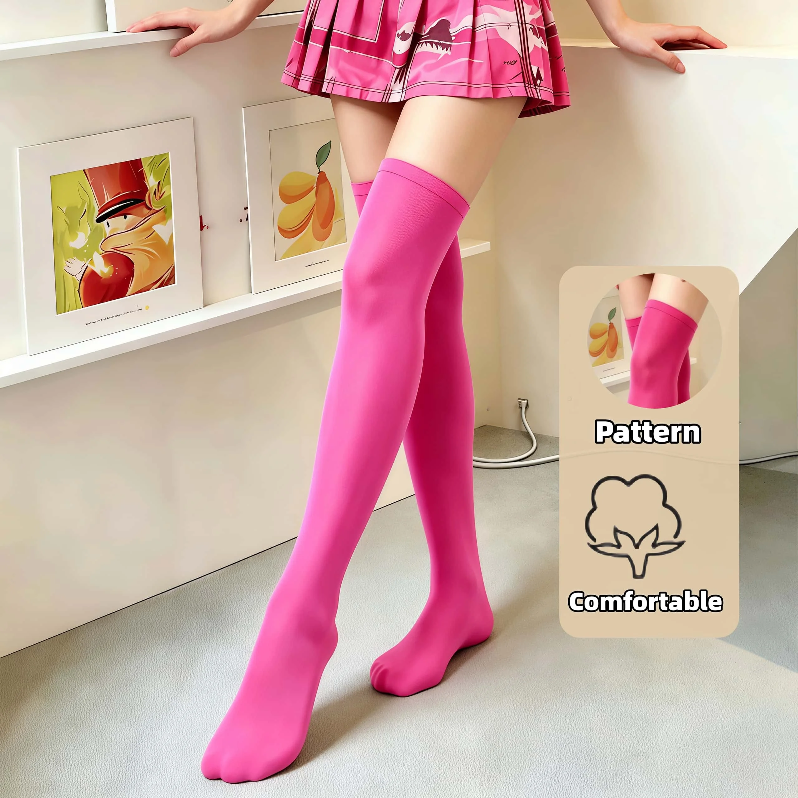 Solide magentafarbene Overknee-Socken für Damen, bequeme, elastische, vielseitige hohe Socken, perfekt für den täglichen Gebrauch und Partys – Detail 1