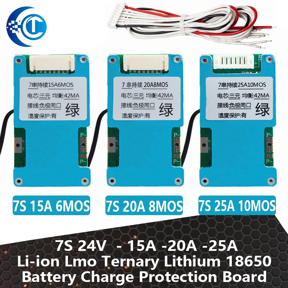 BMS 7S 24V 15A 20A 25A Li-ion Lmo Ternary Lithium 18650 Battery Charge Protection Board Balance And NTC Temperature Protect