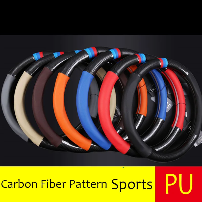 

Carbon Fiber Leather Car Steering Wheel Cover Anti Slip and Breathable Car Handlebar Cover Four Season Universal Car Accessories