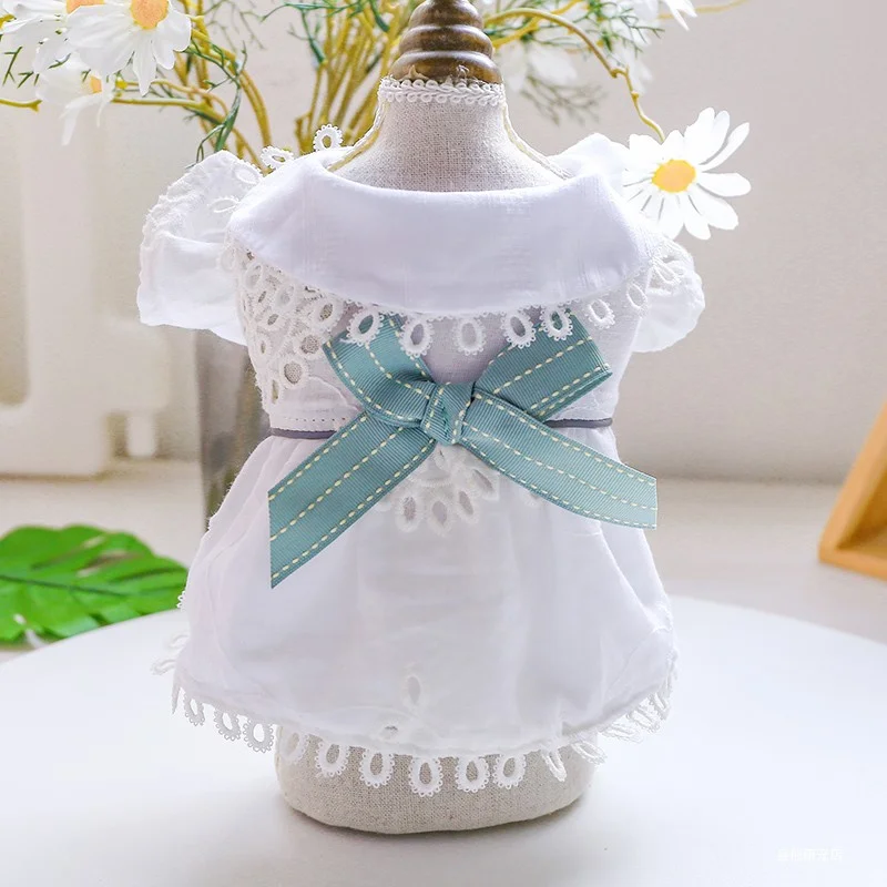 1PC Pet Clothing Dog Spring/Summer/Autumn Thin White Hollow out Style Princess Flying Sleeve Dress For Small Medium Dogs