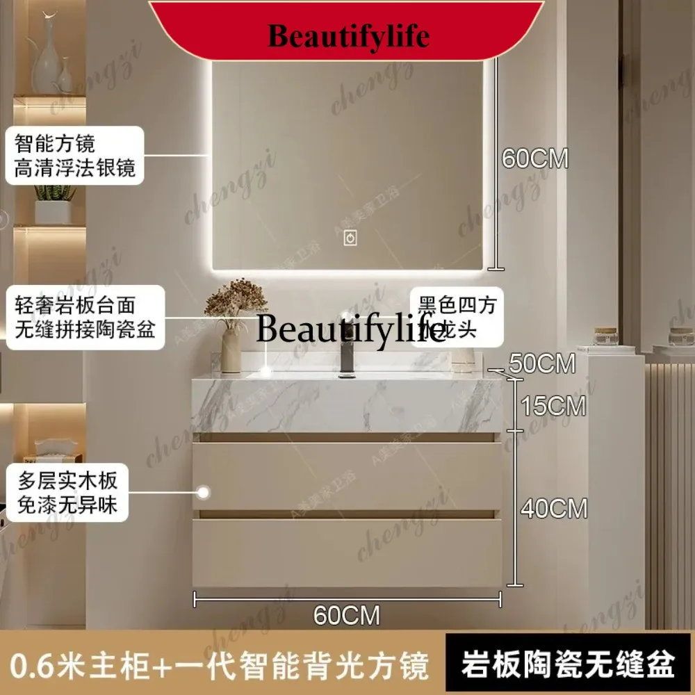 N178 Simple Vanity Bathroom Cabinets Miroir Rock Plate Apartment Toilet Bathroom Wc ​​Plywood Furniture Kasten in De Badkamer