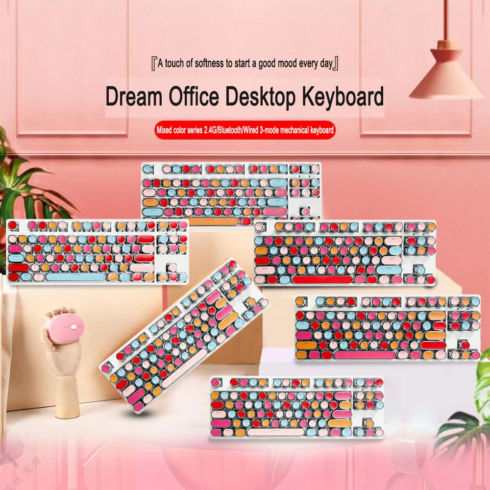 Keyboard 3 Mode Wireless Bluetooth Mechanical RGB Lipstick Backlit Keyboard Calculator Set 87 keys Typewriter Gamer Accessories