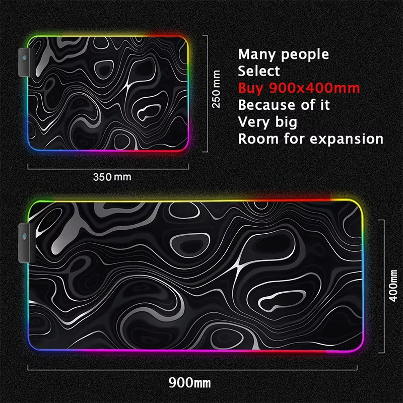 رائجة البيع موجة فنية RGB مصباح ليد الألعاب اكسسوارات Led 400*900 مللي متر كبير أسود ماوس XXL سجادة غرفة كبيرة لوحة المفاتيح حصيرة مكتبية