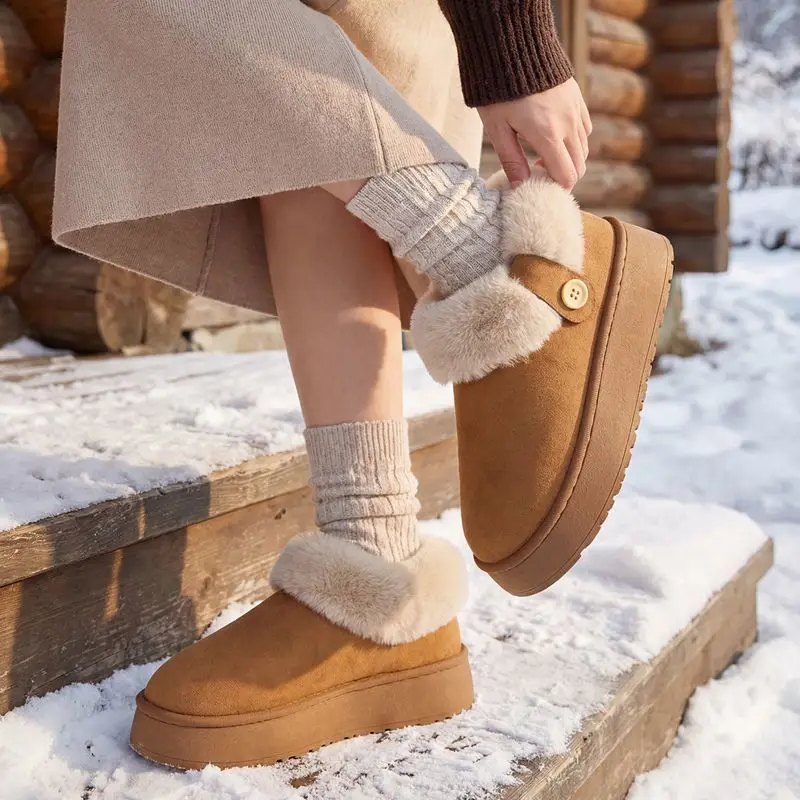 

Женские утепленные зимние сапоги 2026: Новые теплые хлопковые сапоги для девочек, повседневные нескользящие тапочки, студенческие плюшевые теплые хлопковые туфли