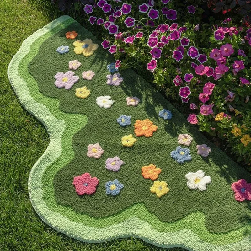 Green Moss Flower Tufting Carpet Plants 3D Flower Wavy Shape Rug Absorbent And Non-slip Bathrooms And Living Rooms Decor Carpets