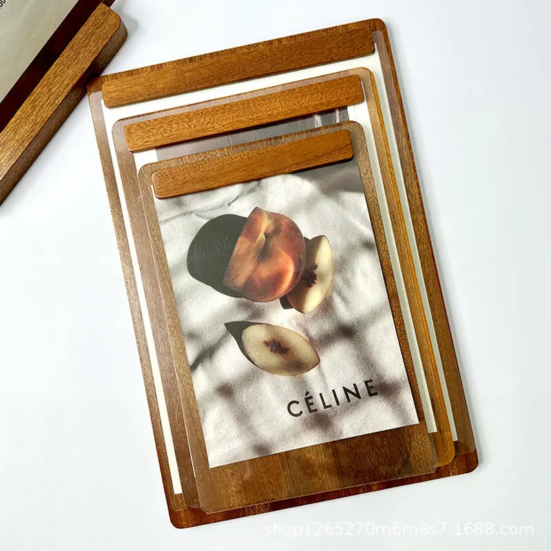 Sapele Solid Wood Clipboard with Vintage Design A4 Writing Pad, Menu Clipboard for Cafes and Restaurants, Wooden Clip Board