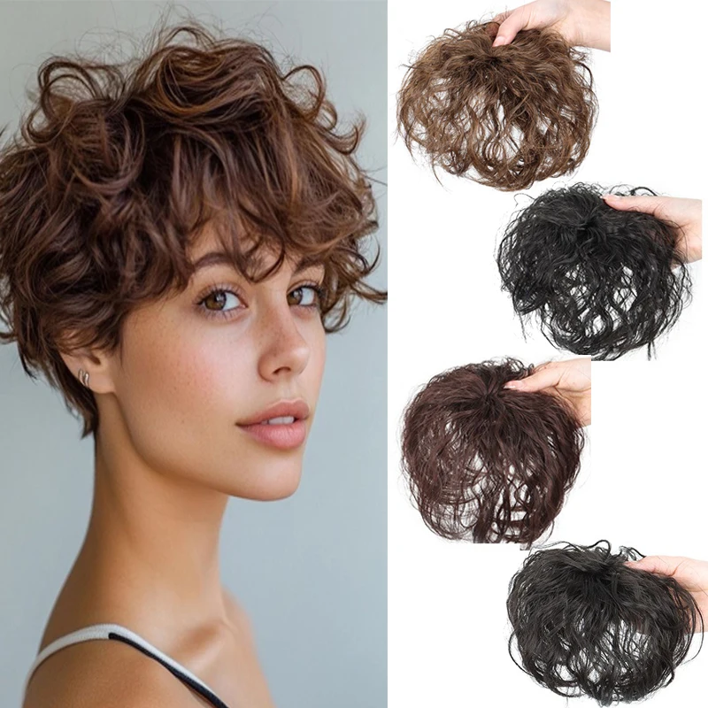 

Синтетические короткие вьющиеся волосы на голове, покрытые белой заколкой для волос, невидимое бесследное наращивание волос для женщин