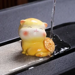Colorable tea pet Cartoon cat Creative home furnishings Yuanbao Zhaocai Cute Tea Pet Tea Play Decoration Parts